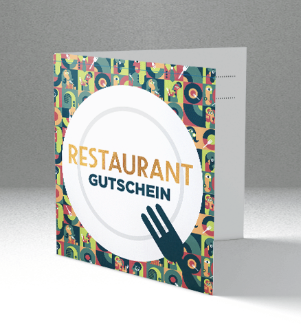 Gutscheingold Restaurant Produktabbildung, Schwarz grauer Hintergrund.